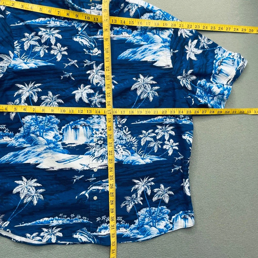 Polo Ralph Lauren Men Shirt Cotton Tropical Island Blue XXL Classic Fit Hawaiian